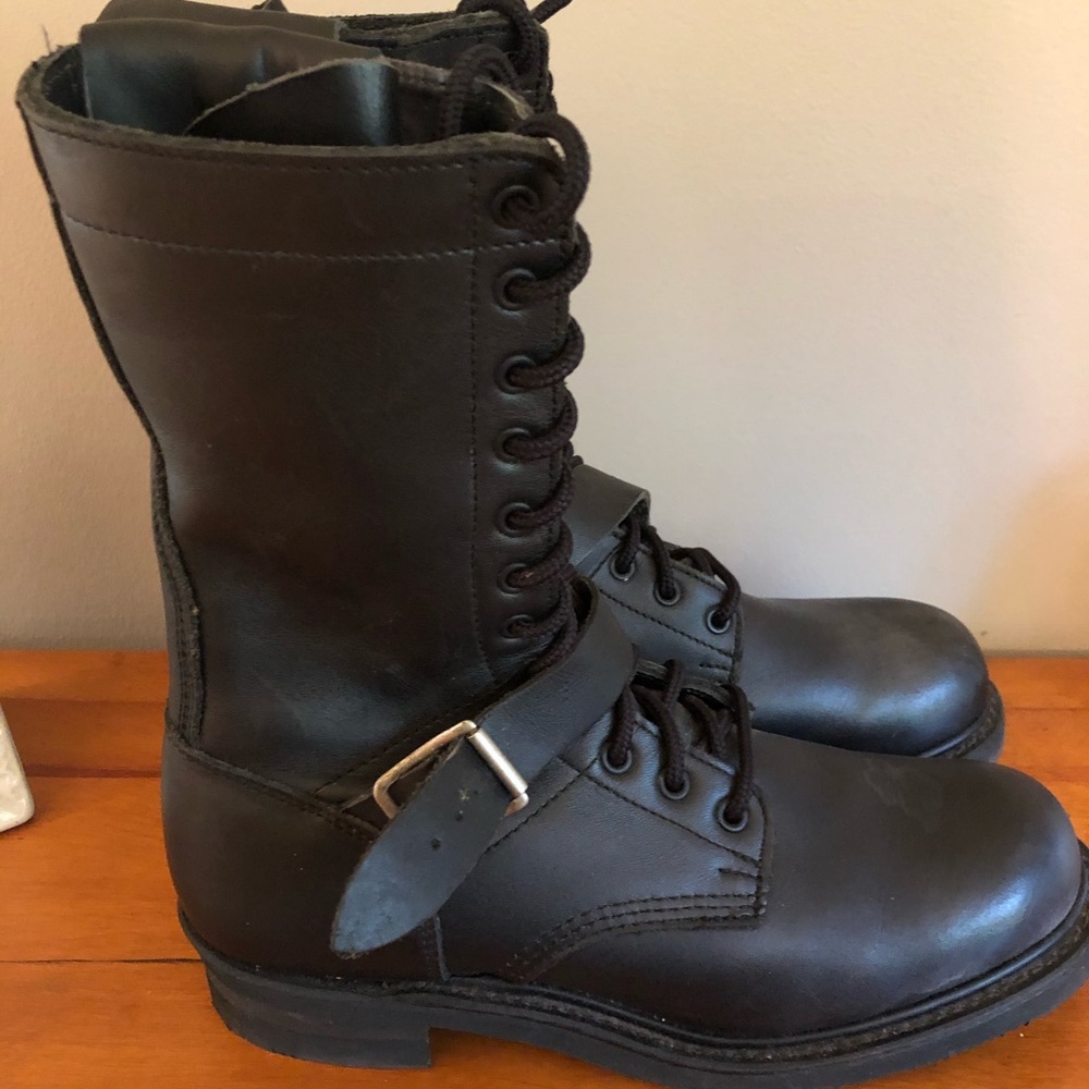 Black leather combat boots